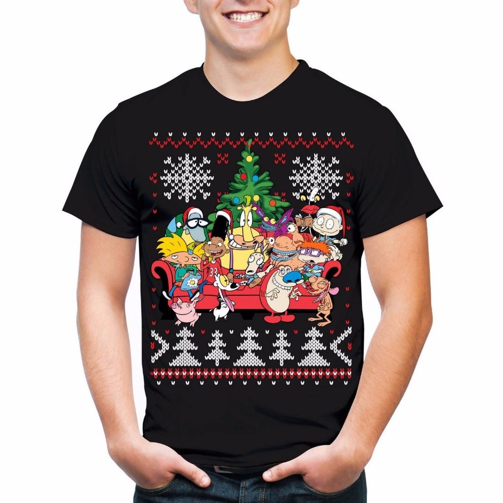 New! Nickelodeon TV Christmas T-Shirt Rugrats Hey Arnold Ren & Stimpy Rocko